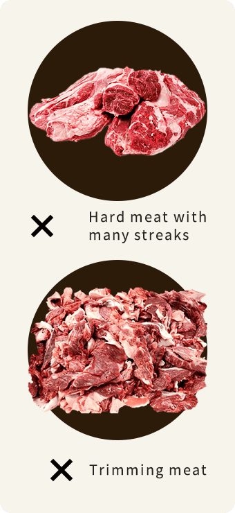 Hard meat with many streaks, Trimming meat
